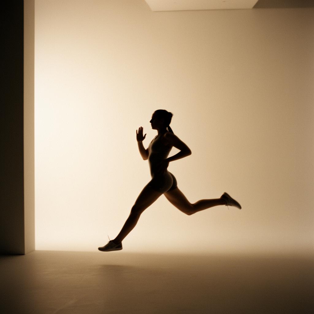 Athlete mid-stride in soft architectural light